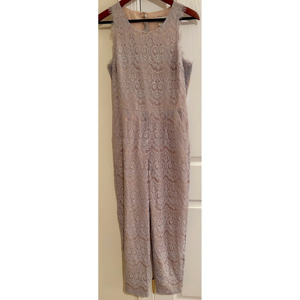 LC Lauren Conrad Runway Lace Jumpsuit Periwinkle Blue Open Back Wedding Guest 8